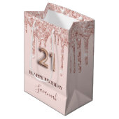 Sac Cadeau Moyen 21e anniversaire blush rose parties scintillant ro (Devant Angle)