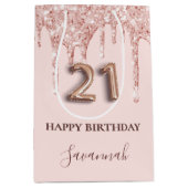 Sac Cadeau Moyen 21e anniversaire blush rose parties scintillant ro (Devant)