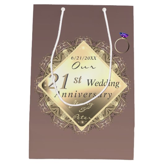 Sac Cadeau Moyen 21e anniversaire du Mariage laiton et olite   (Dos)