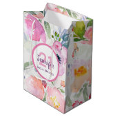 Sac Cadeau Moyen 21e anniversaire floraux roses nom pastel (Devant Angle)