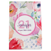 Sac Cadeau Moyen 21e anniversaire floraux roses nom pastel (Dos)