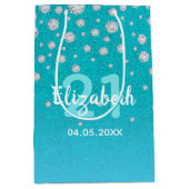 Sac Cadeau Moyen 21e anniversaire turquoise bleu vert parties scint (Devant)