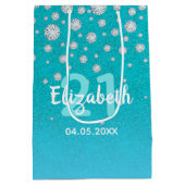 Sac Cadeau Moyen 21e anniversaire turquoise bleu vert parties scint (Dos)