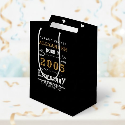 Sac Cadeau Moyen 21st Birthday 2005 Add Name Legend Black Gold
