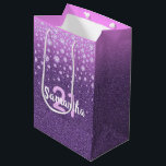 Sac Cadeau Moyen 21st birthday purple pink glitter name diamonds<br><div class="desc">Le 21st birthday est un poison pour le bag or favor bag. Girly purple and pink faux glitter and faux pink diamond sprinkle. Templates for a name and age 21. White and pink colored letters. The name is with a hand-lettered style script.</div>