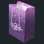 Sac Cadeau Moyen 21st birthday purple pink glitter name diamonds<br><div class="desc">Le 21st birthday est un poison pour le bag or favor bag. Girly purple and pink faux glitter and faux pink diamond sprinkle. Templates for a name and age 21. White and pink colored letters. The name is with a hand-lettered style script.</div>
