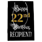 Sac Cadeau Moyen 22e anniversaire ~ Script fantaisie; Faux Gold Loo (Devant)