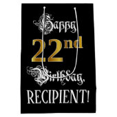Sac Cadeau Moyen 22e anniversaire ~ Script fantaisie; Faux Gold Loo (Dos)