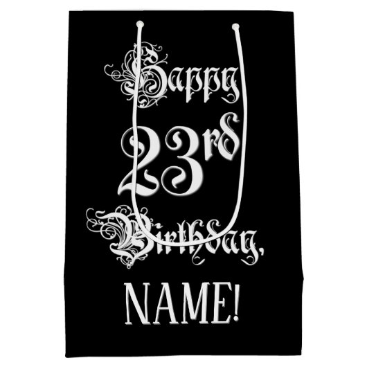 Sac Cadeau Moyen 23rd Birthday: Fancy, Elegant Script + Custom Nom (Dos)