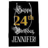 Sac Cadeau Moyen 24e anniversaire ~ Script fantaisie; Faux Gold Loo (Devant)
