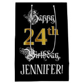 Sac Cadeau Moyen 24e anniversaire ~ Script fantaisie; Faux Gold Loo (Dos)