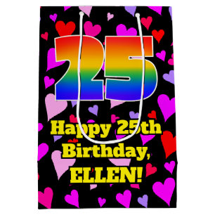 Sac Cadeau Moyen 25e anniversaire : Amour Hearts Motif, Arc-en-ciel