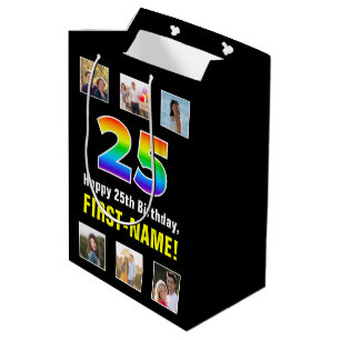 Sac Cadeau Moyen 25e anniversaire : Arc-en-ciel "25", photos person