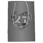 Sac Cadeau Moyen 25e anniversaire du Mariage Coeur Rose d'argent (Devant)
