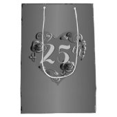 Sac Cadeau Moyen 25e anniversaire du Mariage Coeur Rose d'argent (Dos)