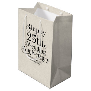Sac Cadeau Moyen 25e anniversaire du Mariage Typographie de l'or