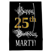 Sac Cadeau Moyen 25e anniversaire ~ Script fantaisie; Faux Gold Loo (Dos)