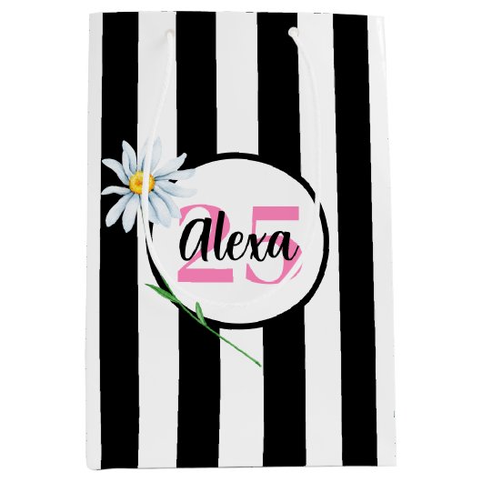 Sac Cadeau Moyen 25e anniversaire Stripes noir et blanc (Devant)