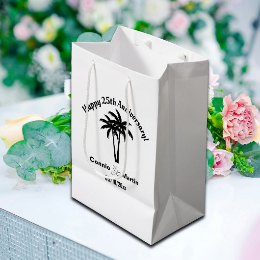 Sac Cadeau Moyen 25th Wedding Anniversary Palm Trees