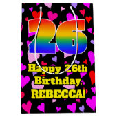 Sac Cadeau Moyen 26e anniversaire : Amour Hearts Motif, Arc-en-ciel (Devant)