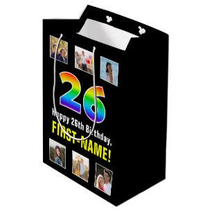 Sac Cadeau Moyen 26e anniversaire : Arc-en-ciel "26", photos person