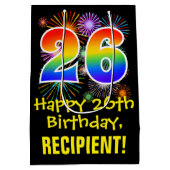 Sac Cadeau Moyen 26e anniversaire : Fun Motif feux d'artifice + Arc (Dos)