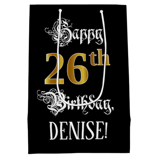 Sac Cadeau Moyen 26e anniversaire ~ Script fantaisie; Faux Gold Loo (Dos)