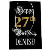 Sac Cadeau Moyen 27e anniversaire ~ Script fantaisie; Faux Gold Loo (Devant)