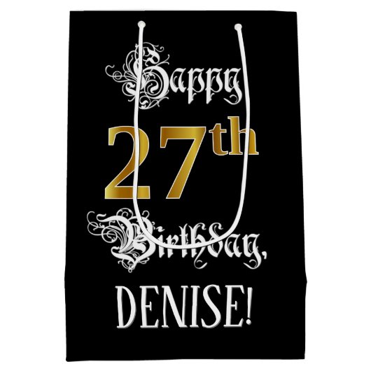 Sac Cadeau Moyen 27e anniversaire ~ Script fantaisie; Faux Gold Loo (Dos)