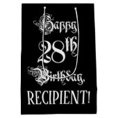 Sac Cadeau Moyen 28e anniversaire : fantaisie, élégant script + Nom (Dos)