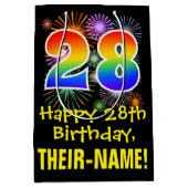 Sac Cadeau Moyen 28e anniversaire : Fun Fireworks Motif + Rainbow 2 (Devant)