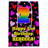 Sac Cadeau Moyen 2e anniversaire : Amour Hearts Motif, Arc-en-ciel (Dos)