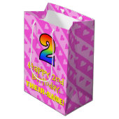 Sac Cadeau Moyen 2e anniversaire : Amusants Coeurs roses Stripes &  (Devant Angle)