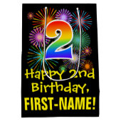 Sac Cadeau Moyen 2ème anniversaire : Fun Motif Fireworks + Rainbow  (Dos)