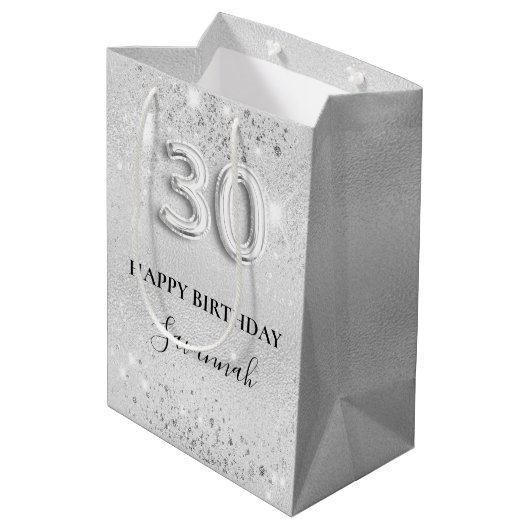 Sac Cadeau Moyen 30e anniversaire argent nom de la parties scintill (Dos Angle)