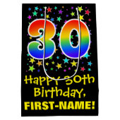 Sac Cadeau Moyen 30e anniversaire : Colorful Stars Motif & Rainbow (Dos)