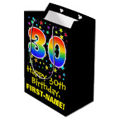 Sac Cadeau Moyen 30e anniversaire : Colorful Stars Motif & Rainbow (Dos Angle)