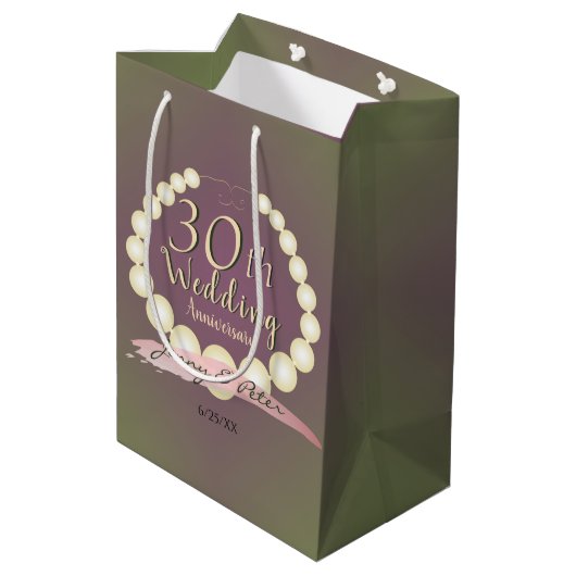 Sac Cadeau Moyen 30e anniversaire Mariage de perles sur la mousse d (Dos Angle)
