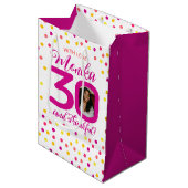 Sac Cadeau Moyen 30e anniversaire rose jaune confetti photo faveur (Devant Angle)