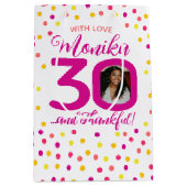 Sac Cadeau Moyen 30e anniversaire rose jaune confetti photo faveur (Devant)