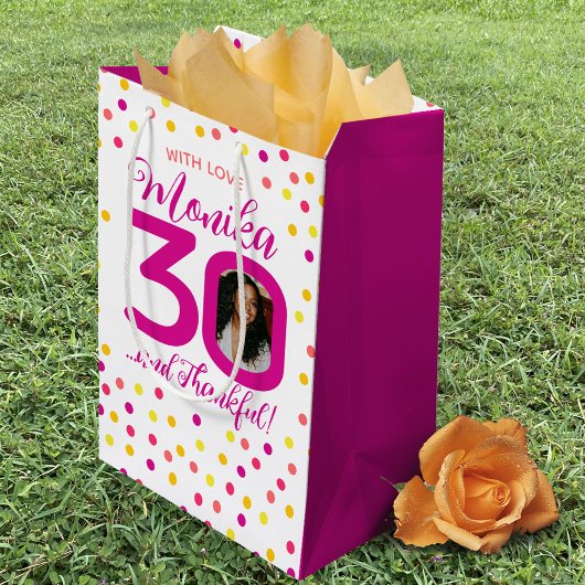Sac Cadeau Moyen 30e anniversaire rose jaune confetti photo faveur