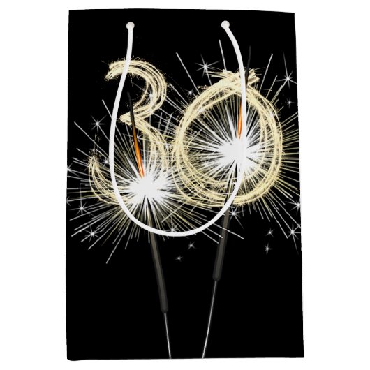 Sac Cadeau Moyen 30e anniversaire Sparklers en noir (Devant)