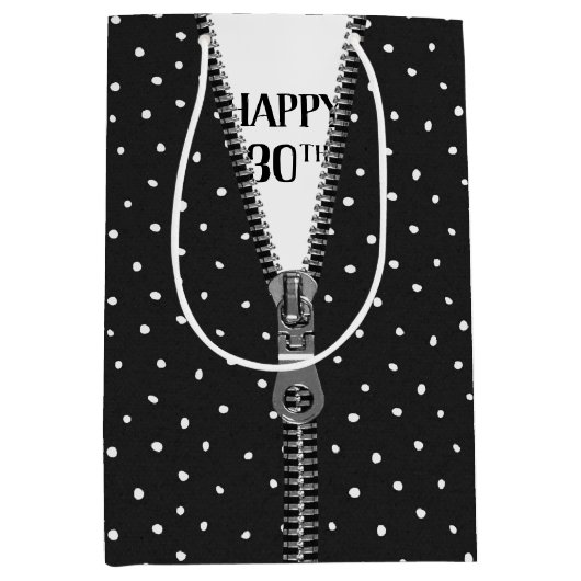Sac Cadeau Moyen 30e anniversaire Zipper en Pois (Devant)