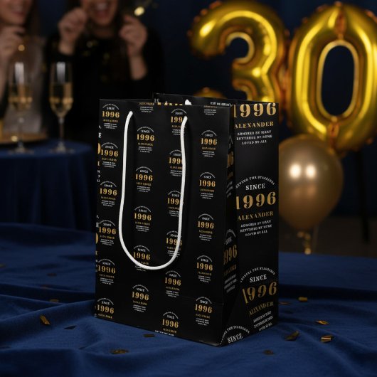 Sac Cadeau Moyen 30th Birthday 1996 Black Gold Chic Elegant