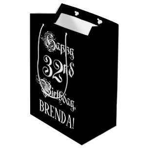 Sac Cadeau Moyen 32e anniversaire : Script élégant et élégant +