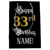 Sac Cadeau Moyen 33e anniversaire ~ Script fantaisie; Faux Gold Loo (Devant)