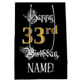 Sac Cadeau Moyen 33e anniversaire ~ Script fantaisie; Faux Gold Loo (Dos)
