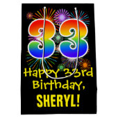 Sac Cadeau Moyen 33ème anniversaire : Fun Fireworks Motif + Rainbow (Dos)