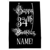 Sac Cadeau Moyen 34e anniversaire : fantaisie, élégant script + Nom (Dos)