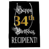 Sac Cadeau Moyen 34e anniversaire ~ Script fantaisie; Faux Gold Loo (Devant)